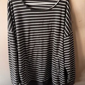 Doublju Black and White Striped Top